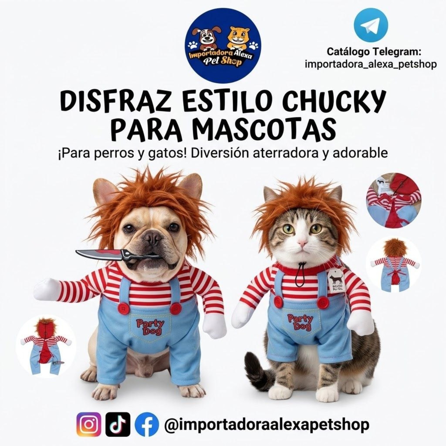 Disfraz Chucky con Peluca para Mascota de Importadora Alexa Petshop