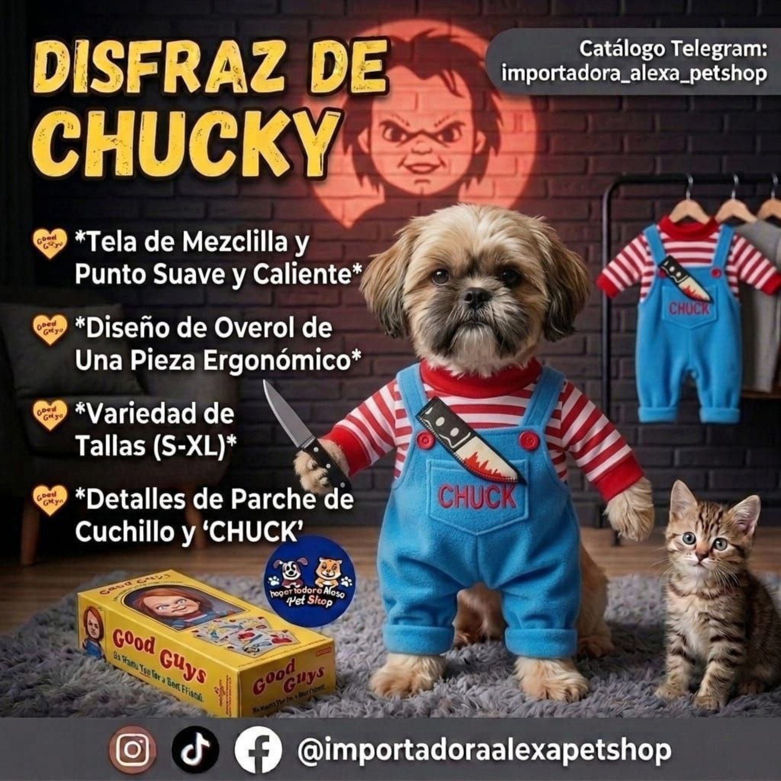 Disfraz Chucky para Mascota de Importadora Alexa Petshop