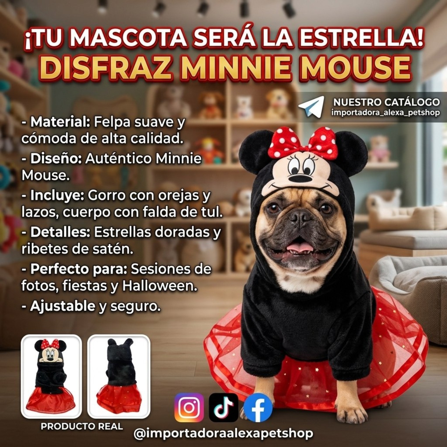 Disfraz Minnie Mouse para Mascota de Importadora Alexa Petshop